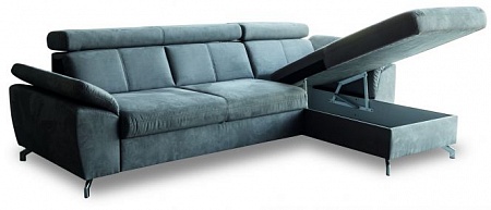Голубой угловой раскладной диван с оттоманкой и ящиком для белья Aloe 2RCL-1SWP