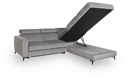Серый угловой раскладной диван с оттоманкой и ящиком для белья Dahlia 2RCL-X90K1STP ver. 2