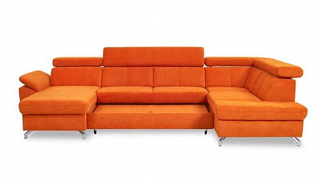 Оранжевый раскладной диван с двумя оттоманками и ящиками для белья Aloe 1SWL-2RC0-X90K1STP