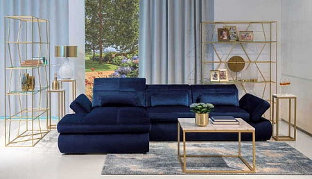 Выдвижной угловой диван со спальным местом, оттоманкой и ящиком для белья ORTENSIA Vero