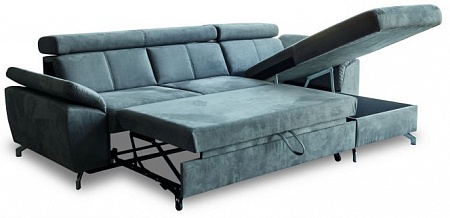 Скандинавский угловой раскладной диван с оттоманкой и ящиком для белья Aloe 2RCL-1SWP