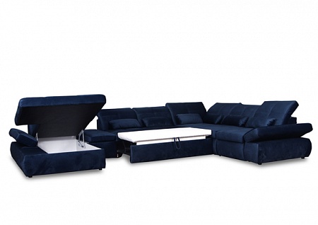 Дельфин п-образный диван со спальным местом, оттоманкой и ящиком для белья ORTENSIA Vero