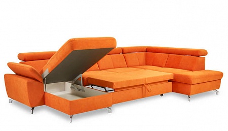 Стильный раскладной диван с двумя оттоманками и ящиками для белья Aloe 1SWL-2RC0-X90K1STP