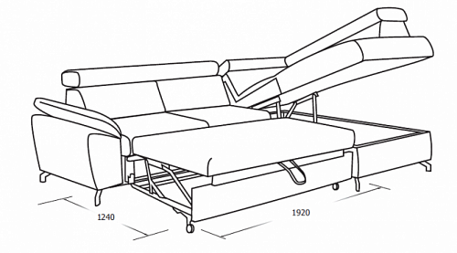 Угловой раскладной диван с оттоманкой и ящиком для белья Aloe 2RCL-X90K1STP