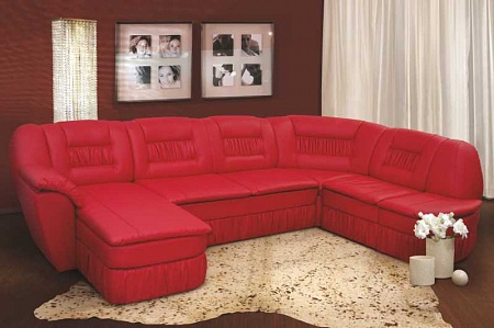 Красный кожаный модульный диван Денвер